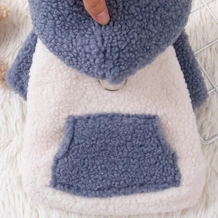 Pet hooded cotton-padded winter coat in blue or brown colour for dogs and cats