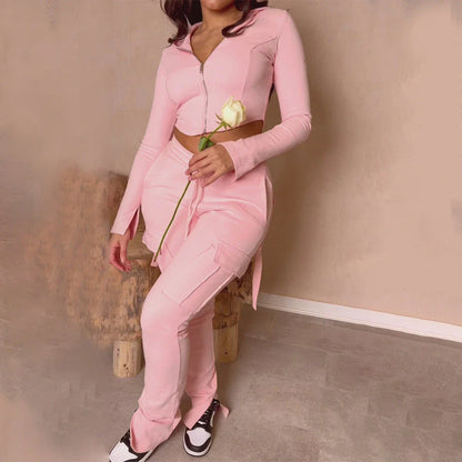 Versatile high-waisted cargo pants for women with pockets, drawstring, and wide leg design