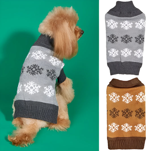 Grey and dark brown acrylic dog Christmas sweater for holiday pet wear