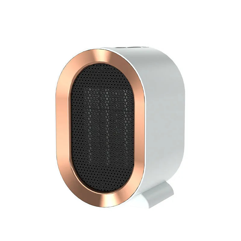 Black desktop electric heater with ceramic heating, mechanical dial, and compact design for home office use