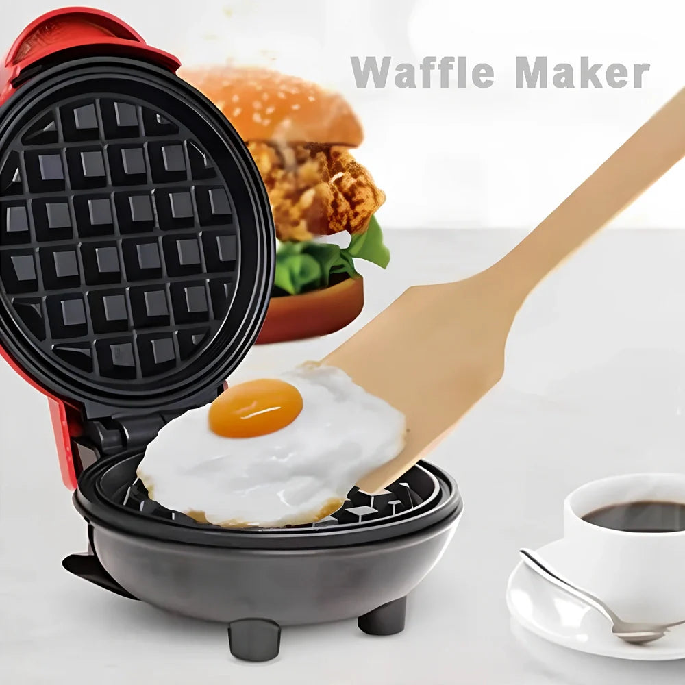 Red electric waffle maker measuring 10x15x20cm with EU plug for bubble egg cakes and pancakes