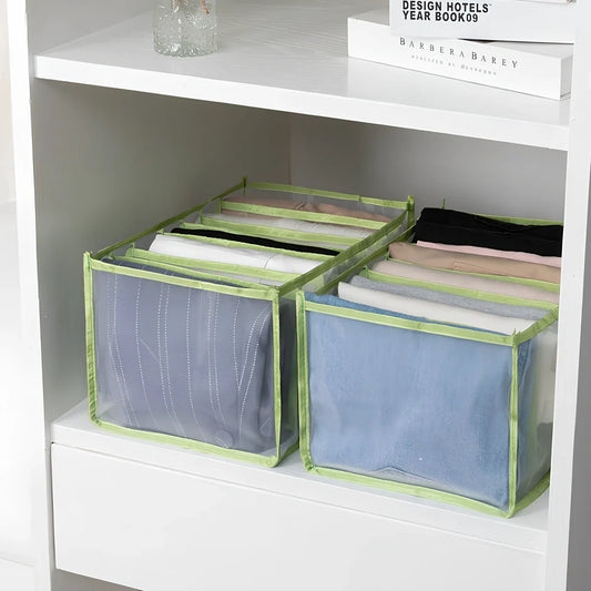 Mesh clothes storage box with compartmentalised grids showing 18L capacity and stackable design