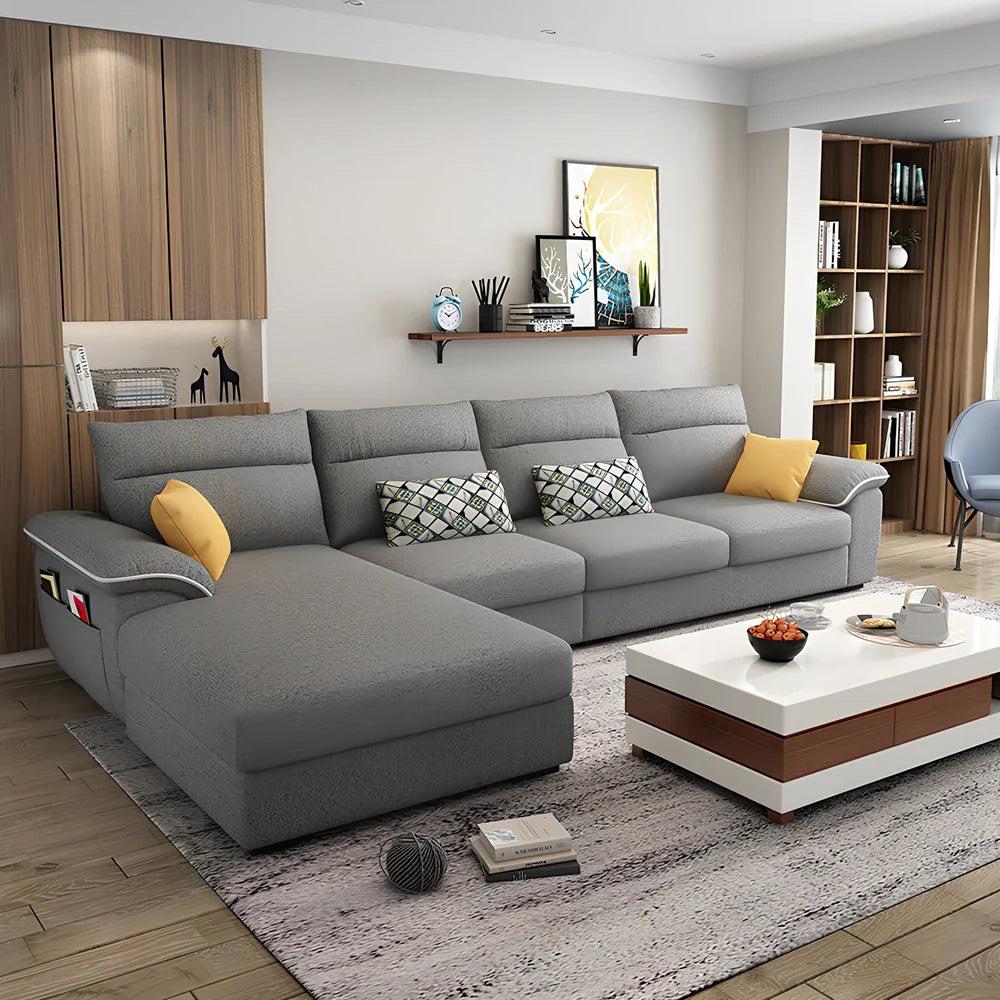 2.18-metre three-seater fabric sofa with wood frame and high-density sponge filling in modern minimalist design