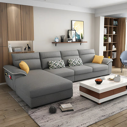 2.18-metre three-seater fabric sofa with wood frame and high-density sponge filling in modern minimalist design