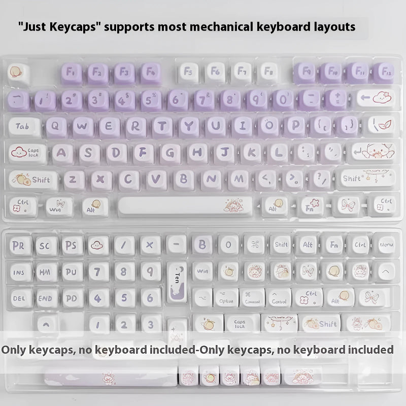 PBT Gradient Purple Rabbit Keycaps for Mechanical Keyboards: 124-Key Coeco Custom Set with Sublimation Print for Long-Lasting Colour