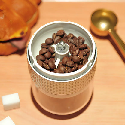 Black electric ceramic coffee grinder with USB port, measuring 18.8x7.5cm