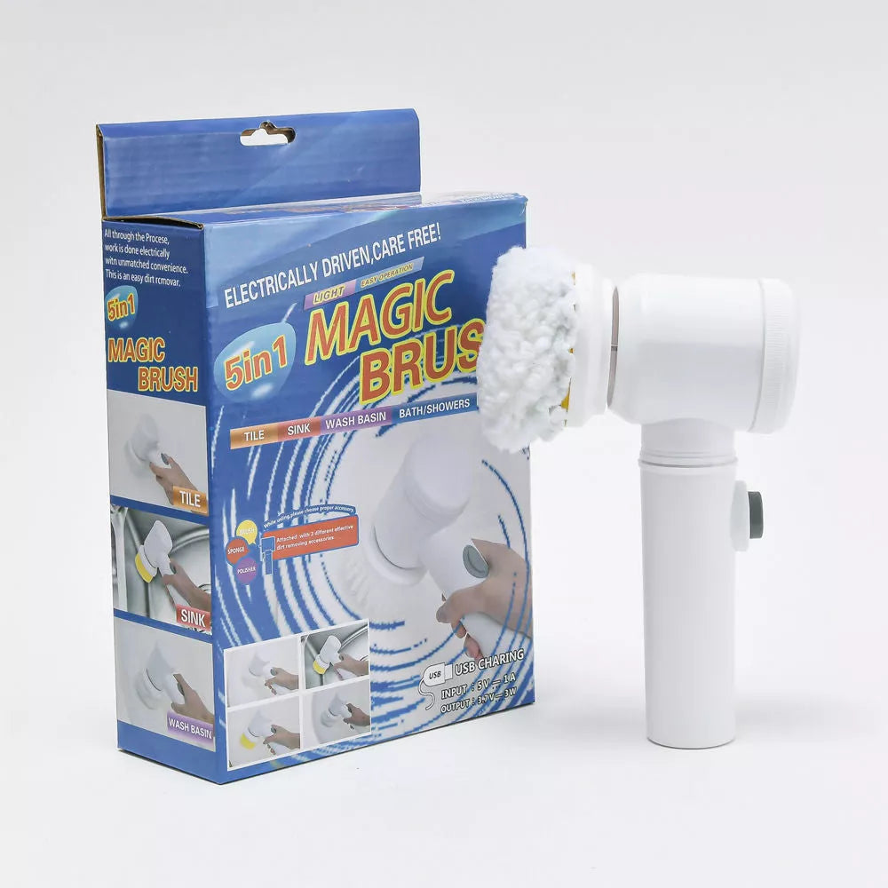 Rechargeable electric kitchen scrubber with multiple brush heads for efficient cleaning