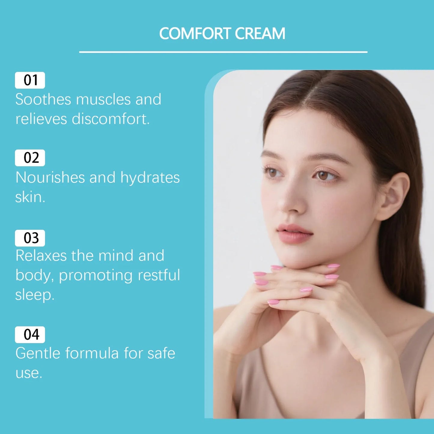Square white jar of 50g moisturising cream with Shanjinchehua and Vitamin B6 for skin hydration.
