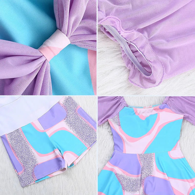 Women's high waist floral one-piece swimsuit in light purple and light blue colour options