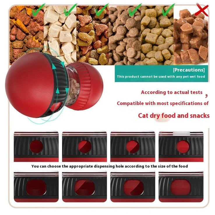 Rotating plastic cat toy with 155mm diameter and food dispensing mechanism for treat rewards during play
