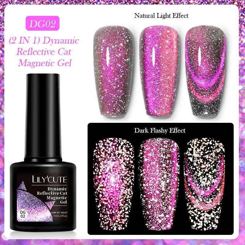 Diamond In The Debris Cat Eye Series UV Gel Polish bottles in six colours with glitter and fragments