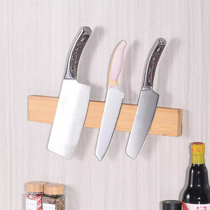 Bamboo wall-mounted magnetic knife holder for modern kitchens