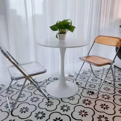 Scandinavian style coffee table with folding chairs in white finish, 60cm diameter