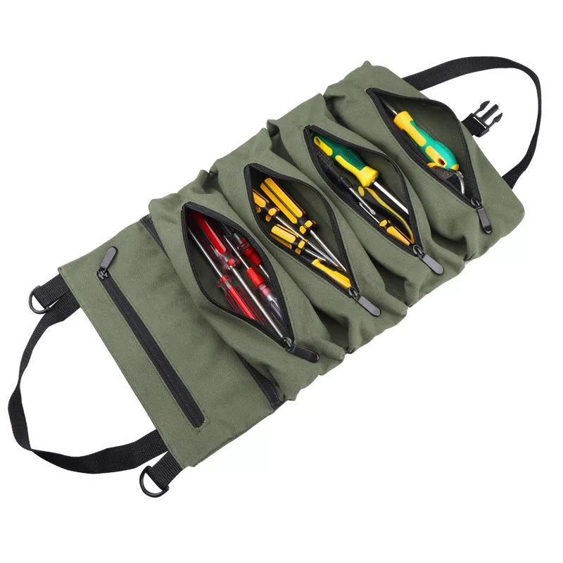 Canvas tool hanging bag for car storage and electrician use, durable and space-saving