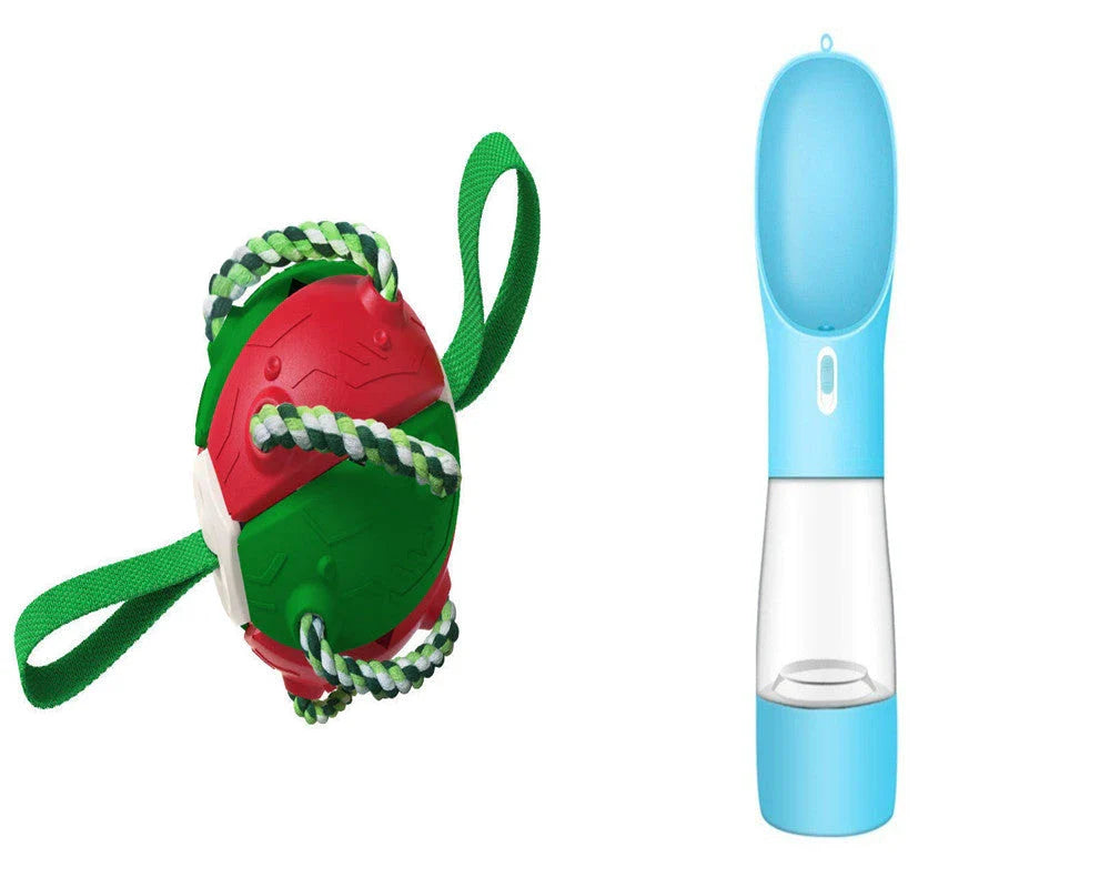 Transforming dog toy that can switch between a ball and frisbee shape, featuring durable construction and interactive play features
