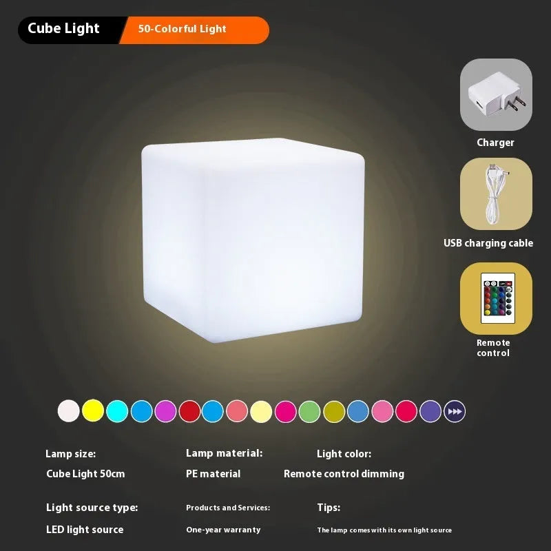 LED stool square cube light with modern design, IP65 waterproof rating, and options for rechargeable or solar power in various sizes
