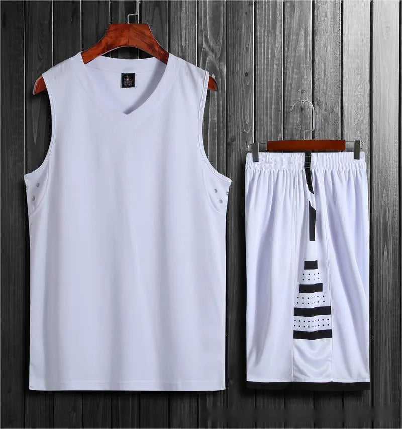 White and black chemical fibre blend sports vest and pants set for basketball training