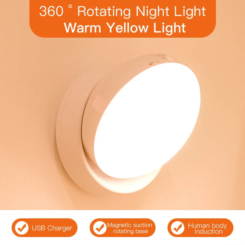 Motion-activated light with rotating design for customizable illumination in corridors, garages, and wardrobes