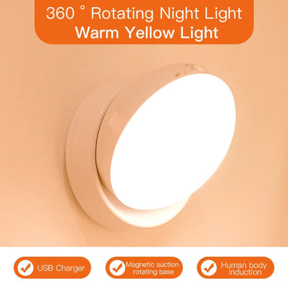 Motion-activated light with rotating design for customizable illumination in corridors, garages, and wardrobes