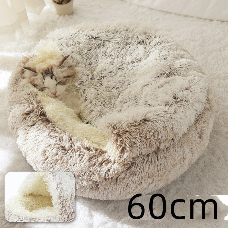 Cozy pet bed with plush and warm fabric for cats and dogs