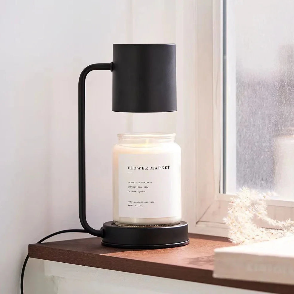 Bedroom aromatherapy lamp with wooden base and dimming control for smokeless wax melting