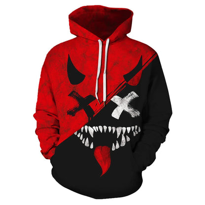 Men's loose-fit 3D printed pullover hoodie, long sleeve polyester casual top in sizes XS to 6XL