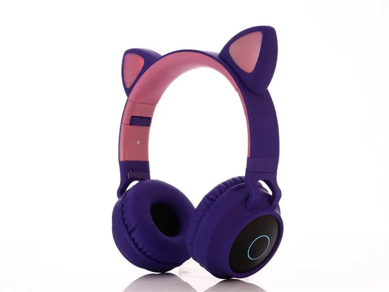Cartoon cat ears wireless Bluetooth headset in green colour with head-mounted design for gaming