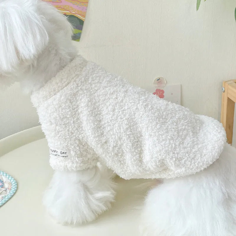 Reversible cloud velvet dog jacket shown in multiple colours and sizes