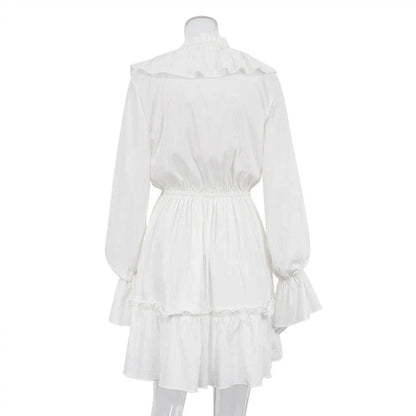 Stylish Y2K-inspired dress with pleated ruffles, flared sleeves, and a variety of vibrant color options