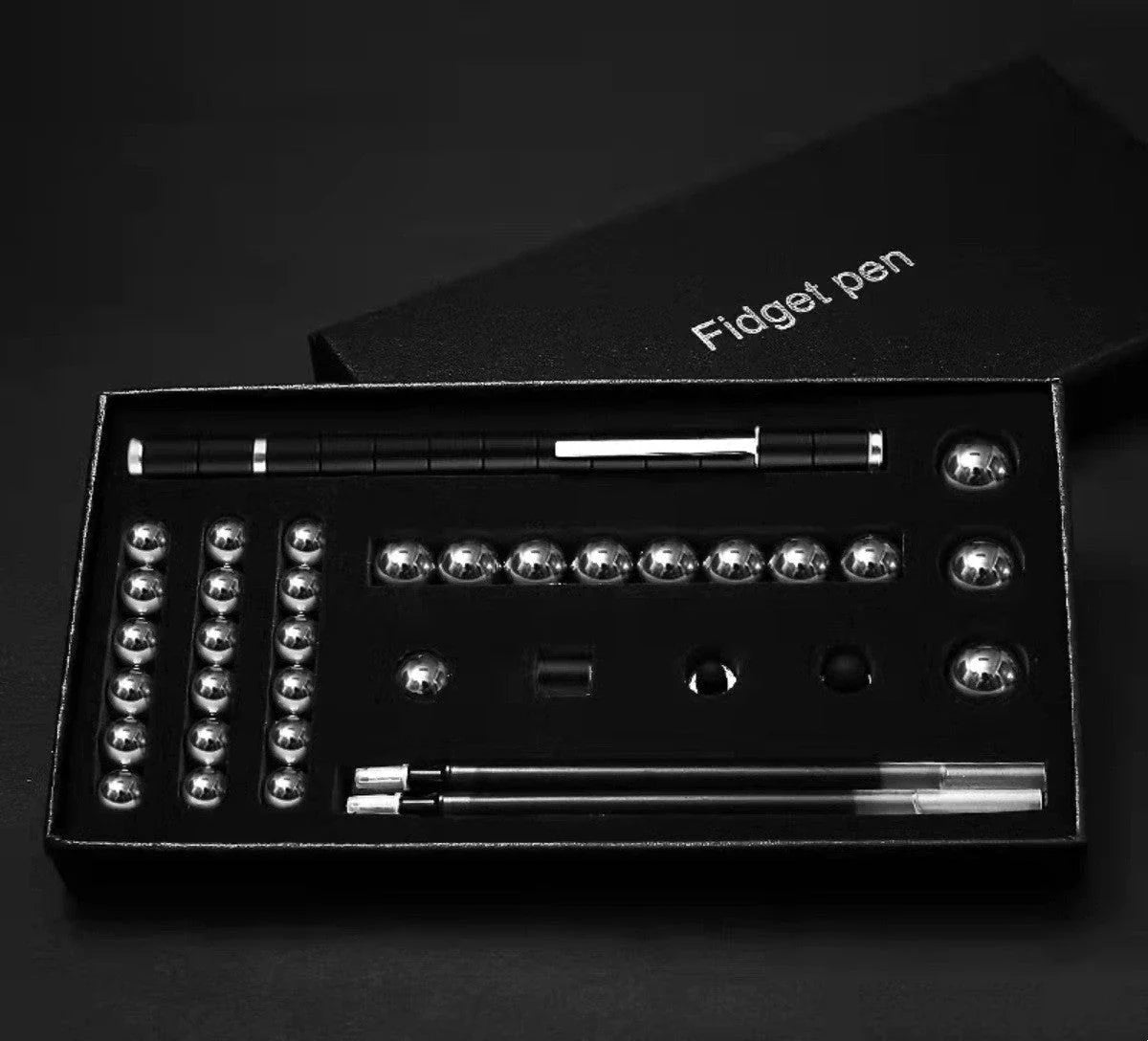 A magnetic modular pen with customizable components and accessories for stress relief, focus, and creativity
