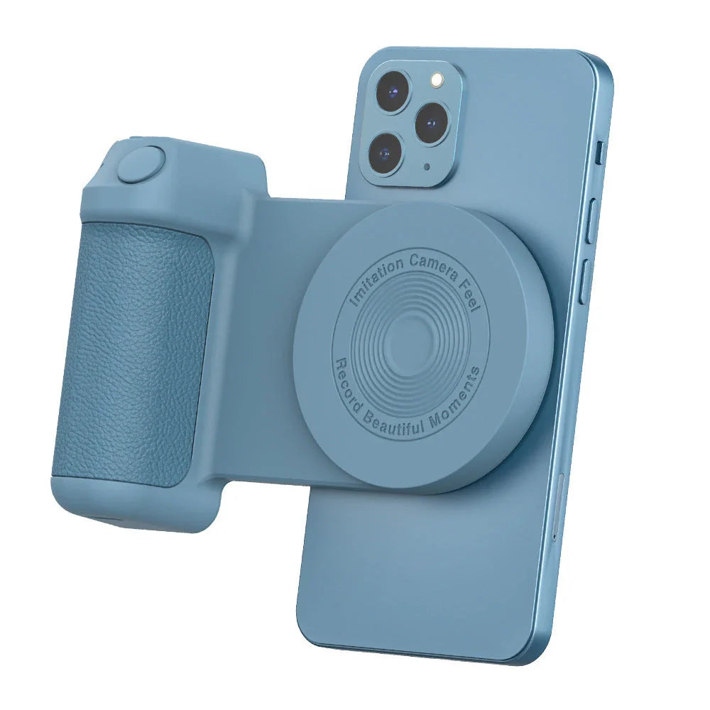 Versatile magnetic camera phone holder with rotatable design, secure grip, and ergonomic handle for stable mobile photography