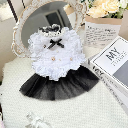 White polyester gauze skirt for small dogs with princess-style design, sizes XS to XL