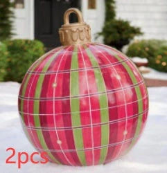 Vibrant, inflatable 60cm Christmas ball decorations in various patterns and colors for indoor and outdoor holiday display