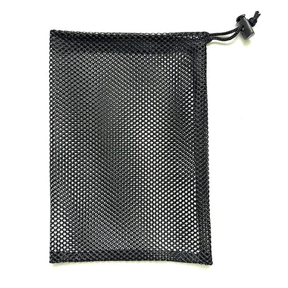 Black drawstring mesh bag for children's water balloons in three sizes with bottomless side design