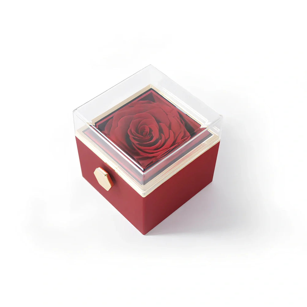 Acrylic rotating rose jewelry box in sapphire blue, 10cm diameter with three-layer storage and carrying bag