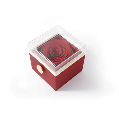 Acrylic rotating rose jewelry box in sapphire blue, 10cm diameter with three-layer storage and carrying bag