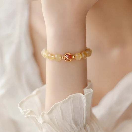 Citrine natural crystal gold rutilated quartz bracelet with diamond-shaped beads in Korean style