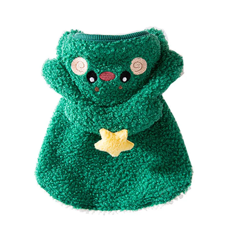 Green elk cartoon design polyester cat winter coat for cats 1kg to 10kg