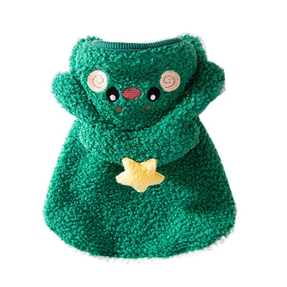 Green elk cartoon design polyester cat winter coat for cats 1kg to 10kg