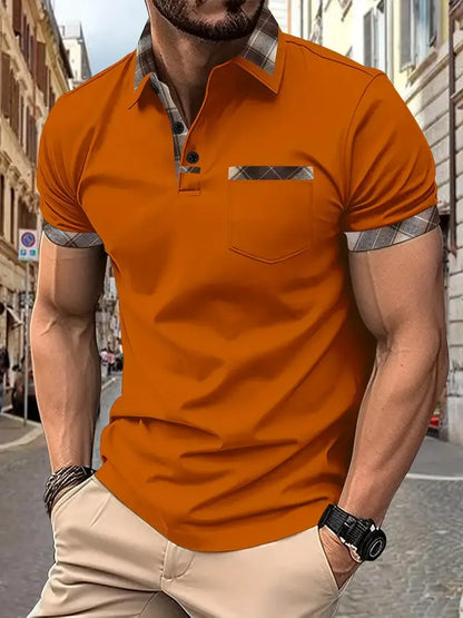 Men's short sleeve plaid colourblock t-shirt with zipper decoration in various colours and sizes