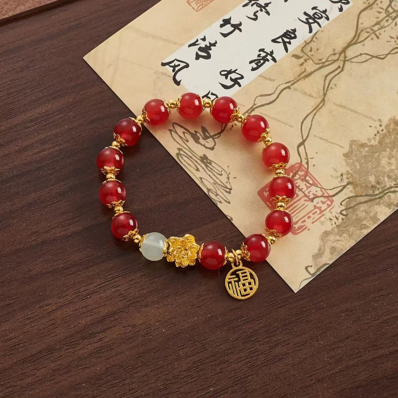 Coloured glaze Chinese temple fair bracelet with leaf, star, and bow charms on baking varnish finished mixed materials