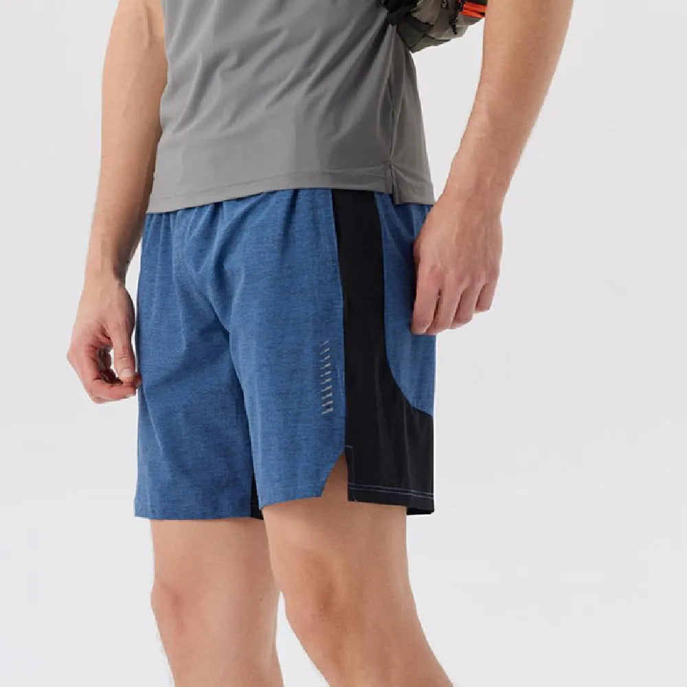 Men's forest green spandex shorts with five-point single layer construction and mid-waist design