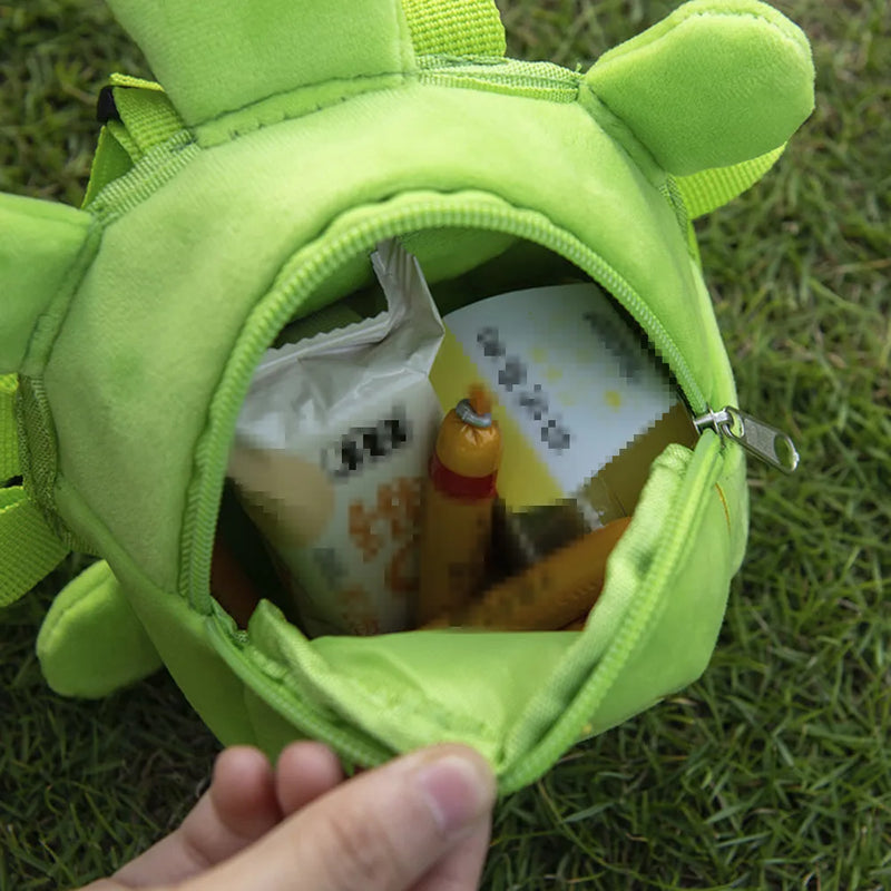 Cartoon turtle shape dog backpack pet harness vest with metal zipper closure, self-carrier design, velvet fabric, 20 x 18cm large capacity storage backpack for dogs and cats, available in brown, green, grey, and yellow colour options.