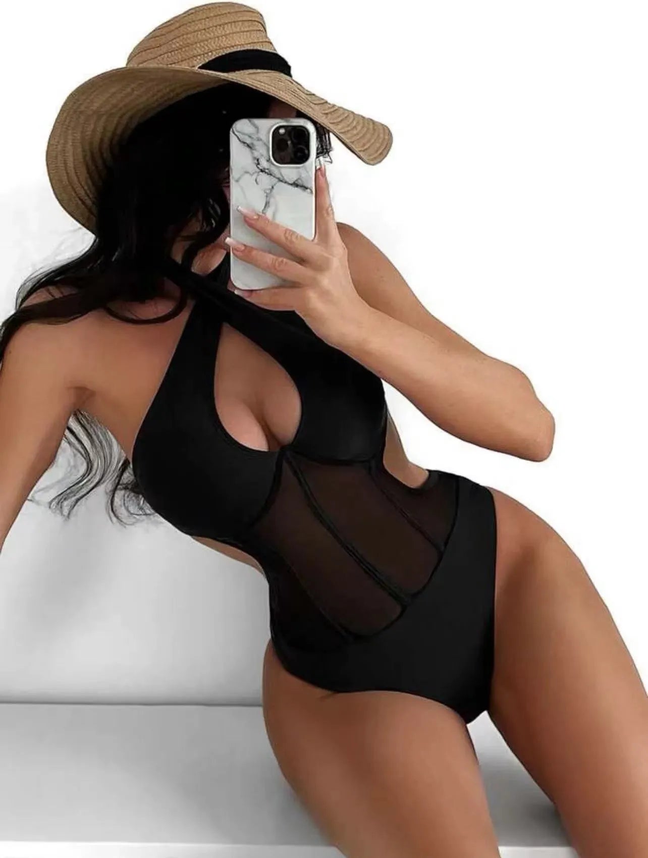 Women's one-piece swimsuit bikini in black, rose red, or green colour made from nylon-spandex fabric