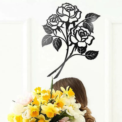 Black iron rose art wall decoration with intricate design
