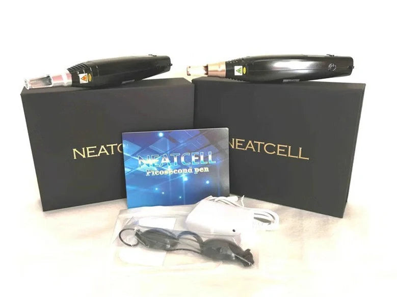 Black and white laser picosecond pen beauty instrument measuring 8.5cm length with dual light treatment system