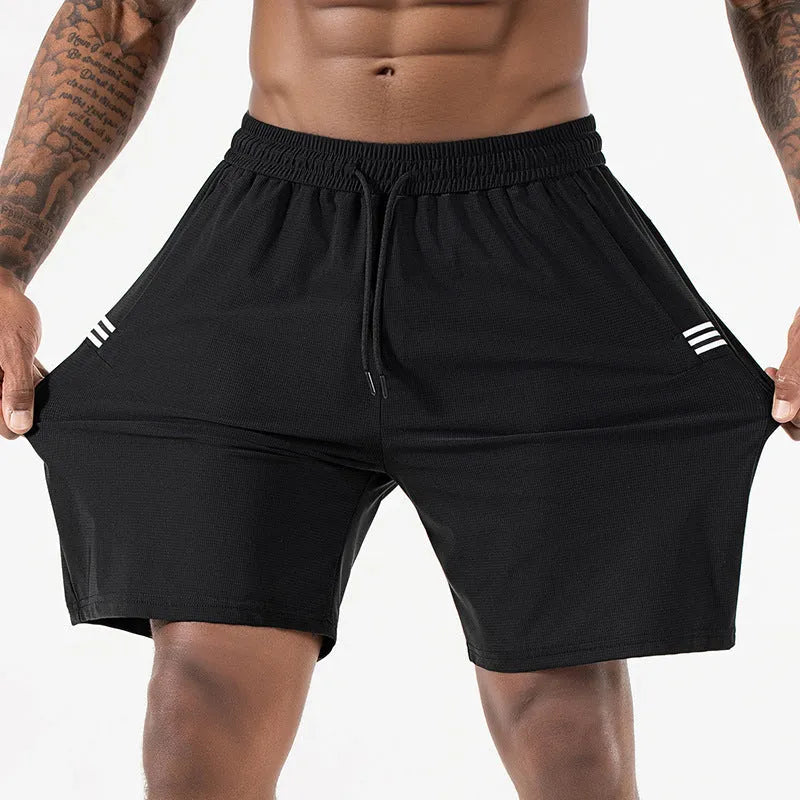 Men's quick-drying ice silk shorts in nylon fabric, high-elasticity cropped sports shorts with drawstring high waist, available in black or green for sports and casual wear in sizes XL to 6XL.