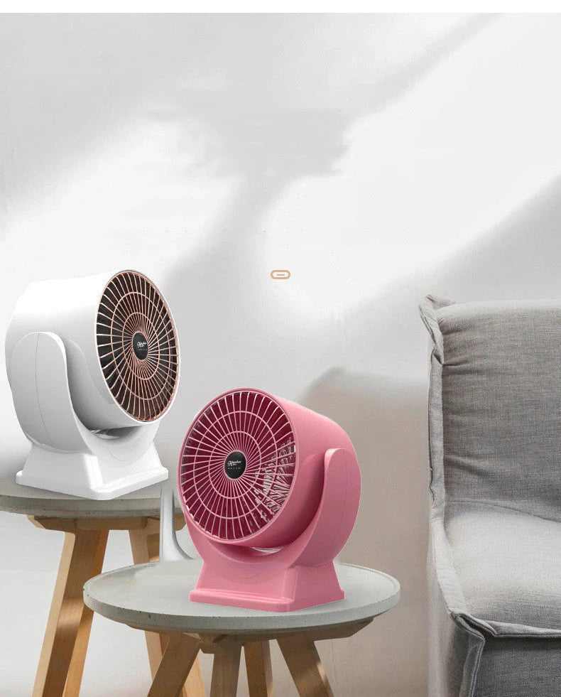 Compact desktop mini mute household heater in white and pink, dimensions 175x115x180mm