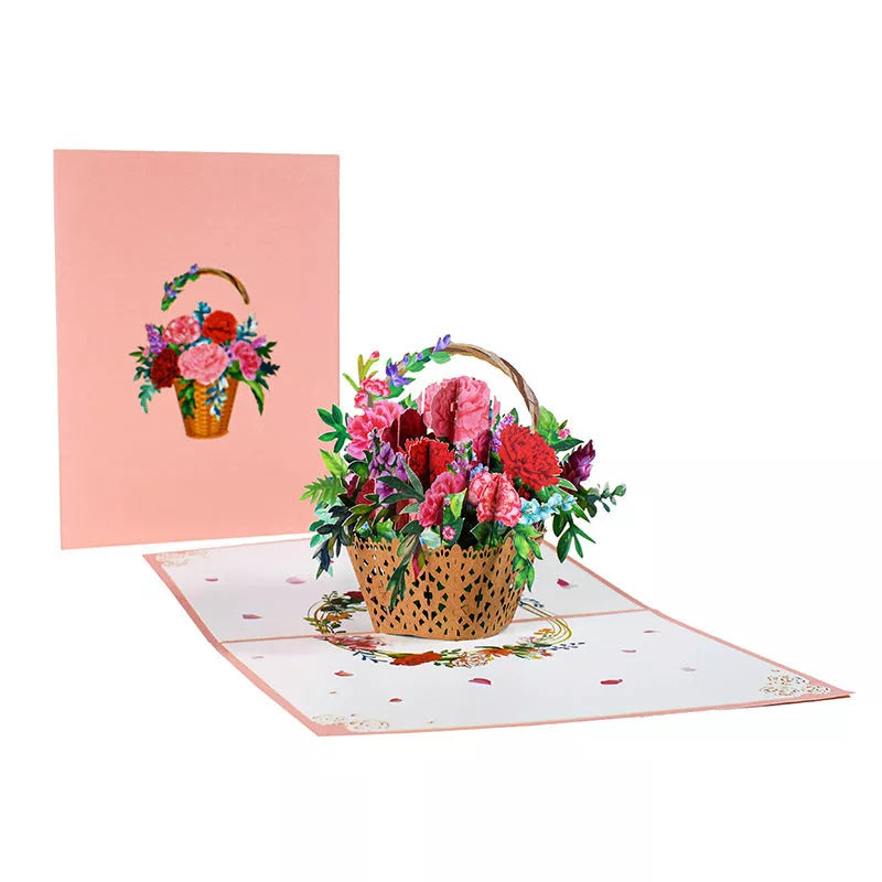 Handmade 3D PopUp Flower Bouquet Mother's Day Card with navy blue envelope