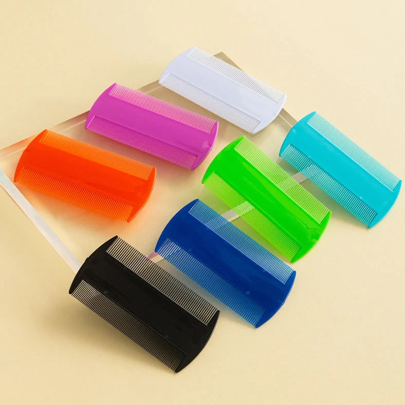 Double-edged fine-toothed plastic flea comb measuring 8cm by 7.5cm in rose red colour